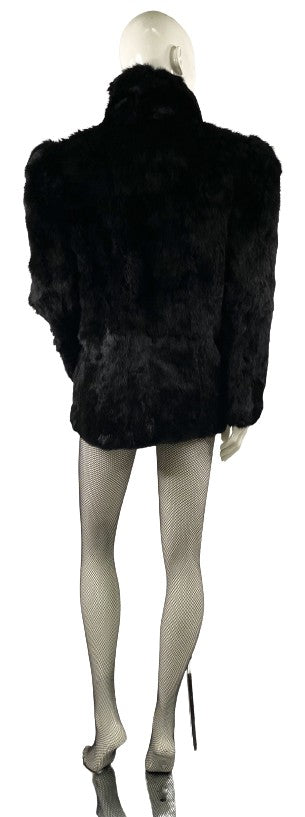 Load image into Gallery viewer, NIKI Rabbit Fur Coat, Black, Mid Length, Size L, SKU 000360-4
