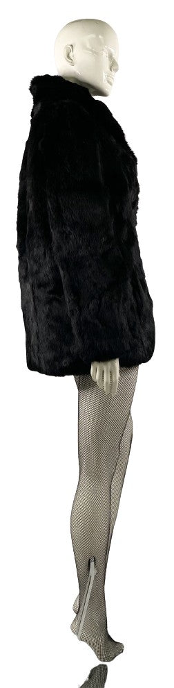 Load image into Gallery viewer, NIKI Rabbit Fur Coat, Black, Mid Length, Size L, SKU 000360-4
