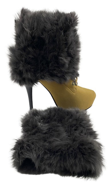 Boot Covers, Dark Gray, Rabbit Fur, One Size, SKU 000360-2