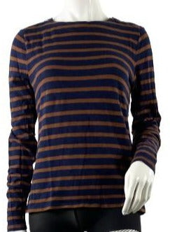 J.CREW 80's Top Brown and Navy Striped, Size M, SKU 000128-1