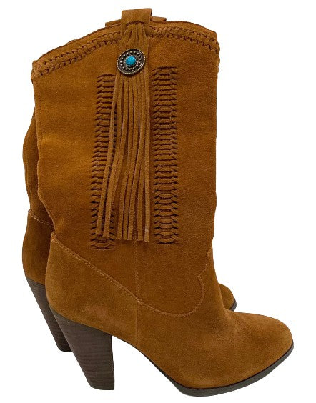 Reba Boots Carmel With Fringe Size 7  SKU 000362-3