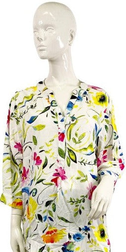 Woman Within Tunic Blouse White Floral Pattern Size L  SKU 000354-06