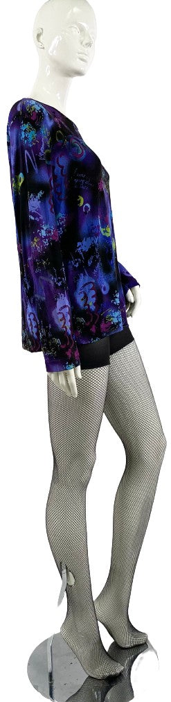 Chico's Top Black Purple Patterned Size 3  SKU 000354-15