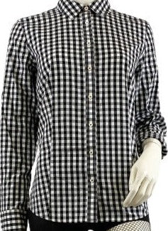 Talbots Blouse Long Sleeve Black and White Checkered Size 8  SKU 000344-6