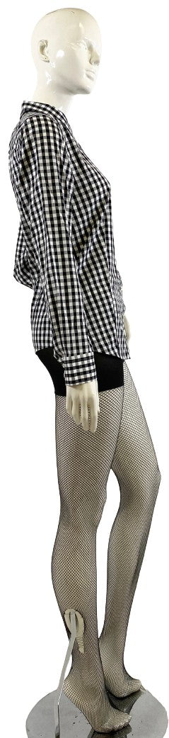 Talbots Blouse Long Sleeve Black and White Checkered Size 8  SKU 000344-6