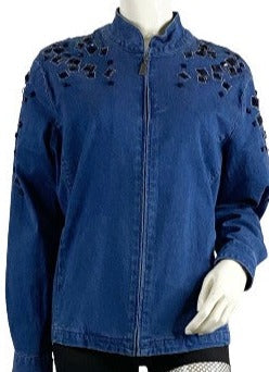 Bob Mackie Jacket Denim Blue Embellished Size L  SKU 000332-4