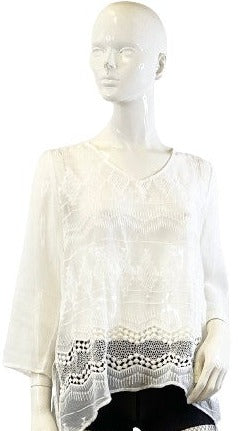 Chico's Top White Sheer Embroidered Size 1  SKU 000333-1