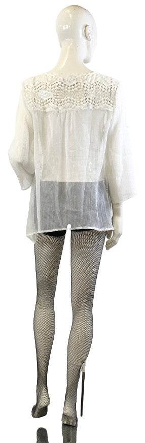 Chico's Top White Sheer Embroidered Size 1  SKU 000333-1
