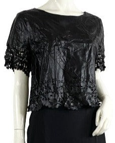 Saks Fifth Ave. Top Black Leather Cropped Size L  SKU 000361-15