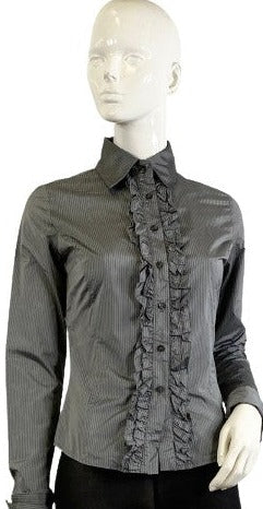 Calvin Klein Jeans Blouse Fitted Grey Black Pinstripes Size S SKU 000314-11