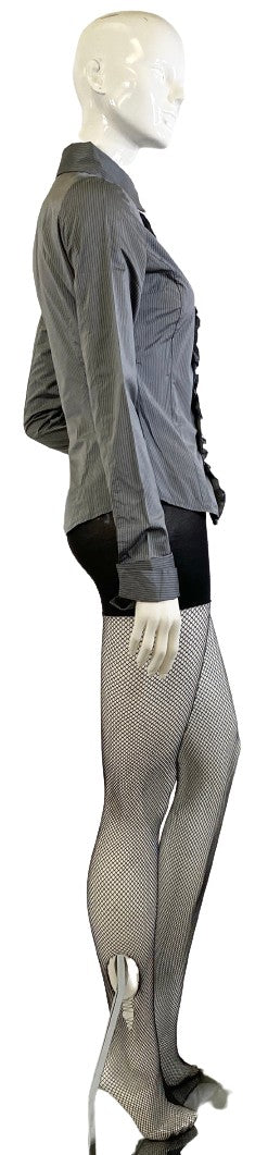 Calvin Klein Jeans Blouse Fitted Grey Black Pinstripes Size S SKU 000314-11