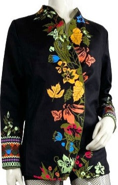 Misslook Open Blazer Black With Floral Print Size S  SKU 000112