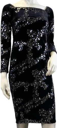 Eliza J Dress Black Silver Sequins Size 2 SKU 000375-2