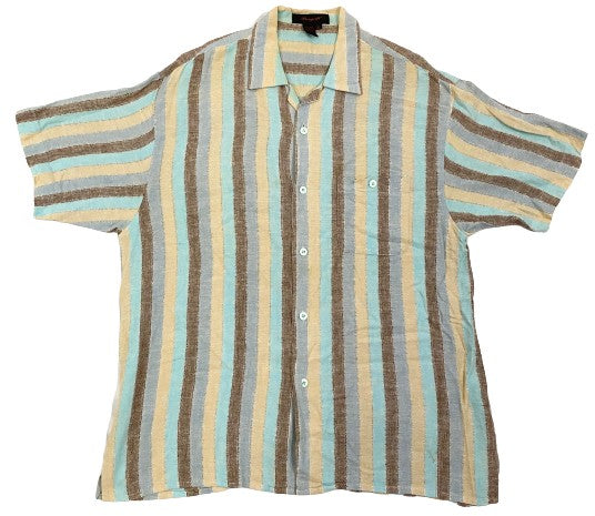Bergati Shirt Men's Beige Blue Brown Linen Size XL SKU 000156-2