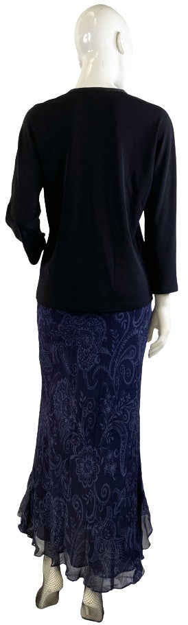Ralph Lauren Skirt Navy Blue Light Blue Silk Size S SKU 000403-5