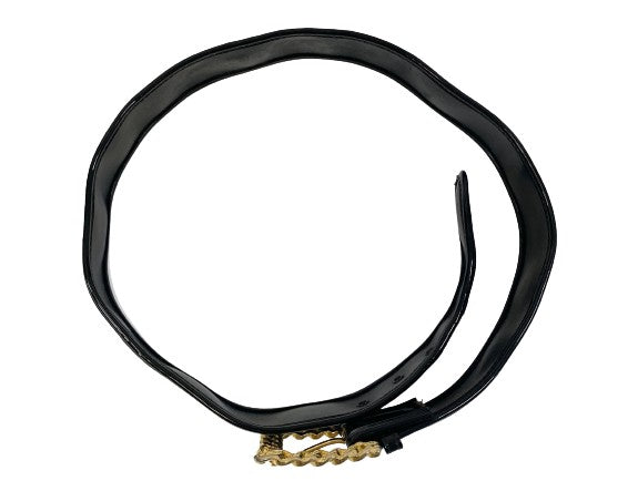 Belt Black Patent Leather Gold Buckle SKU 000059-15