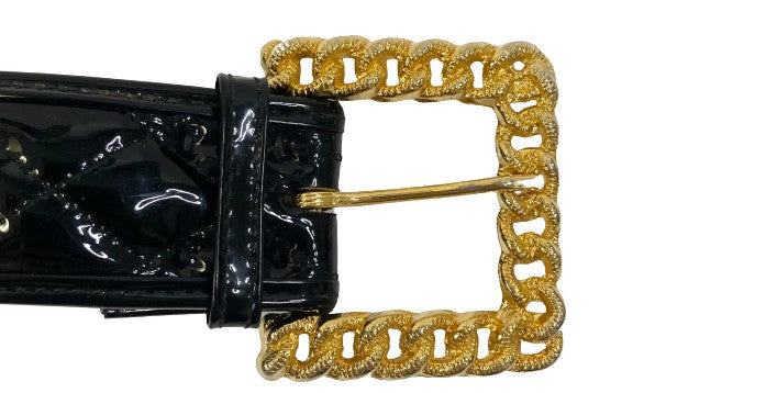 Belt Black Patent Leather Gold Buckle SKU 000059-15