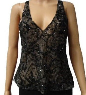 Armani Collezioni Black Sheer Beaded and Sequin Top Size 8 SKU 000169