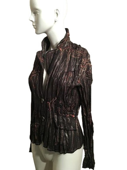 Alberto Makail Bronze Metallic Long Sleeve Shirt  with Large Collar and Buttons Size M SKU 000170
