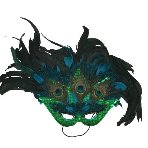 Face Mask Feathers Peacock Blue & Green SKU 000324-5