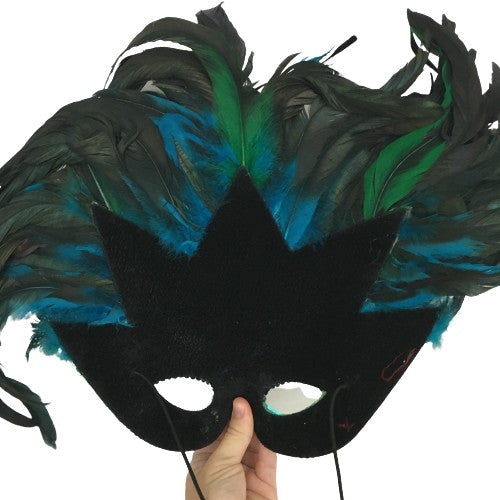 Face Mask Feathers Peacock Blue & Green SKU 000324-5
