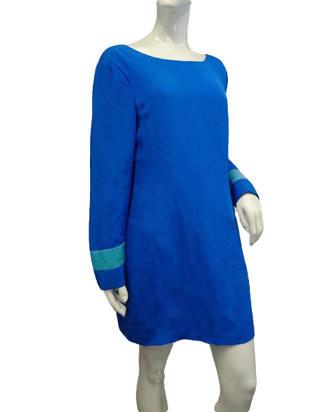 Albert Nipon 90's Designer Blue Silk Dress Size 10 SKU 000077