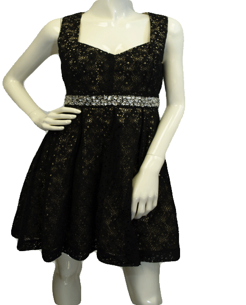 Monteau Dress Black Lace Embellished Size L SKU 000085