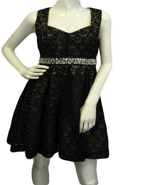 Monteau Dress Black Lace Embellished Size L SKU 000085 Designers On A Dime Monteau Dress Black Lace Embellished Size L SKU 000085 Designers On A Dime