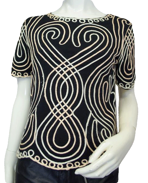Once Again 50's Top Black Embroidered with Heart Size Small SKU 000025