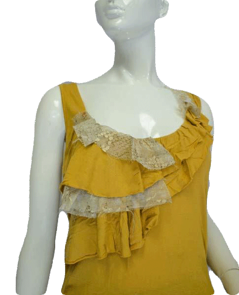 Load image into Gallery viewer, Rachel Roy 70&amp;#39;s Top Mustard Size M SKU 000023
