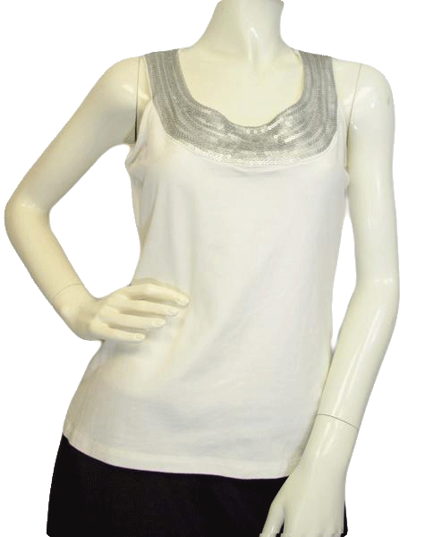 Load image into Gallery viewer, Chaus Top Silver Sequin Trimmed Size Small  SKU 000025
