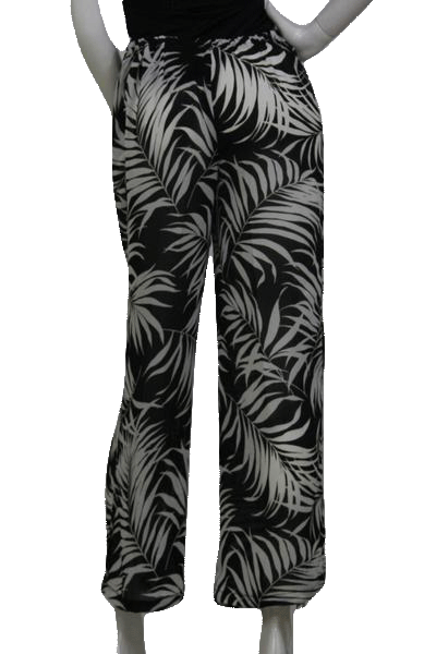 Load image into Gallery viewer, Sessa 70&amp;#39;s Sheer Black with White Ferns and Elastic Waist Pants Size M SKU 000173
