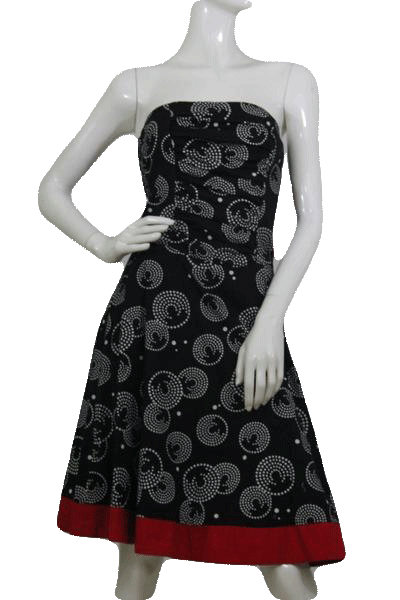 Ruby Rox 80's Black, White and Red Strapless Dress with White Swirl Designs Size 6 SKU 000173