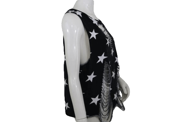 Load image into Gallery viewer, Soprano Black Tank Top with White Stars and Cut Out Design Size L SKU 000171
