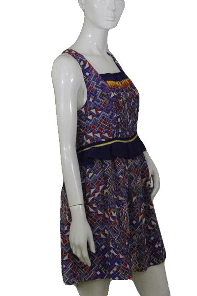 Load image into Gallery viewer, R-89 60&amp;#39;s 100% Silk Ruffled and Pleated Multi Colored Dress Size L SKU 000172
